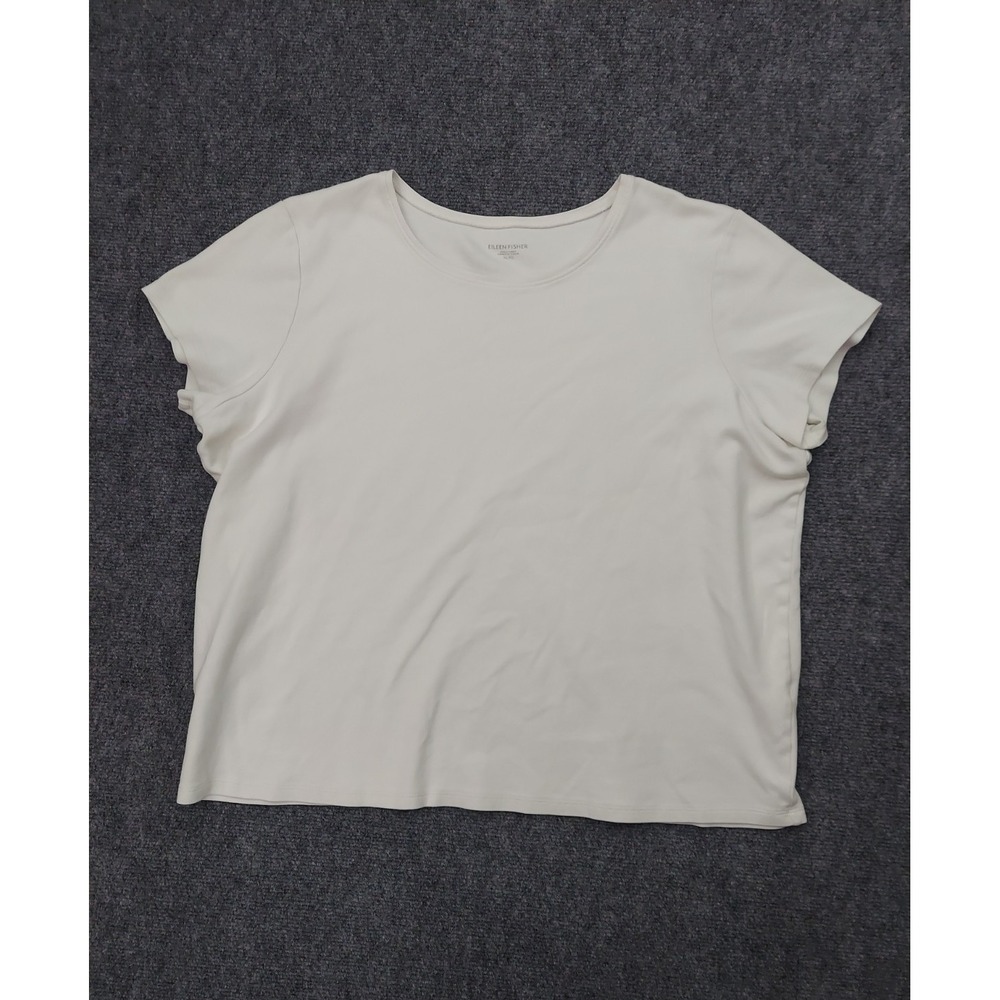 Eileen Fisher Top Womens XL White Organic Cotton Short Sleeve Tee Crew‎ Neck